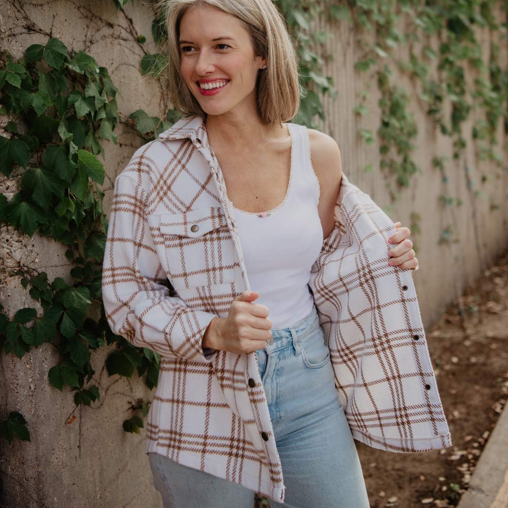 TAN/CREAM PLAID SHACKET FOR WOMEN – Simply Devine Gifts and Decor